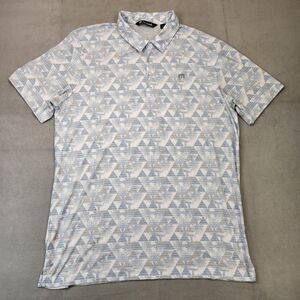 Travis Mathew Polo Shirt Men's XL Blue Palm Trees Short Sleeve Golf Stretch